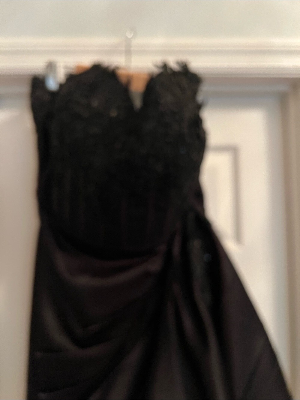 Strapless Black Evening Gown with Lace Bodice